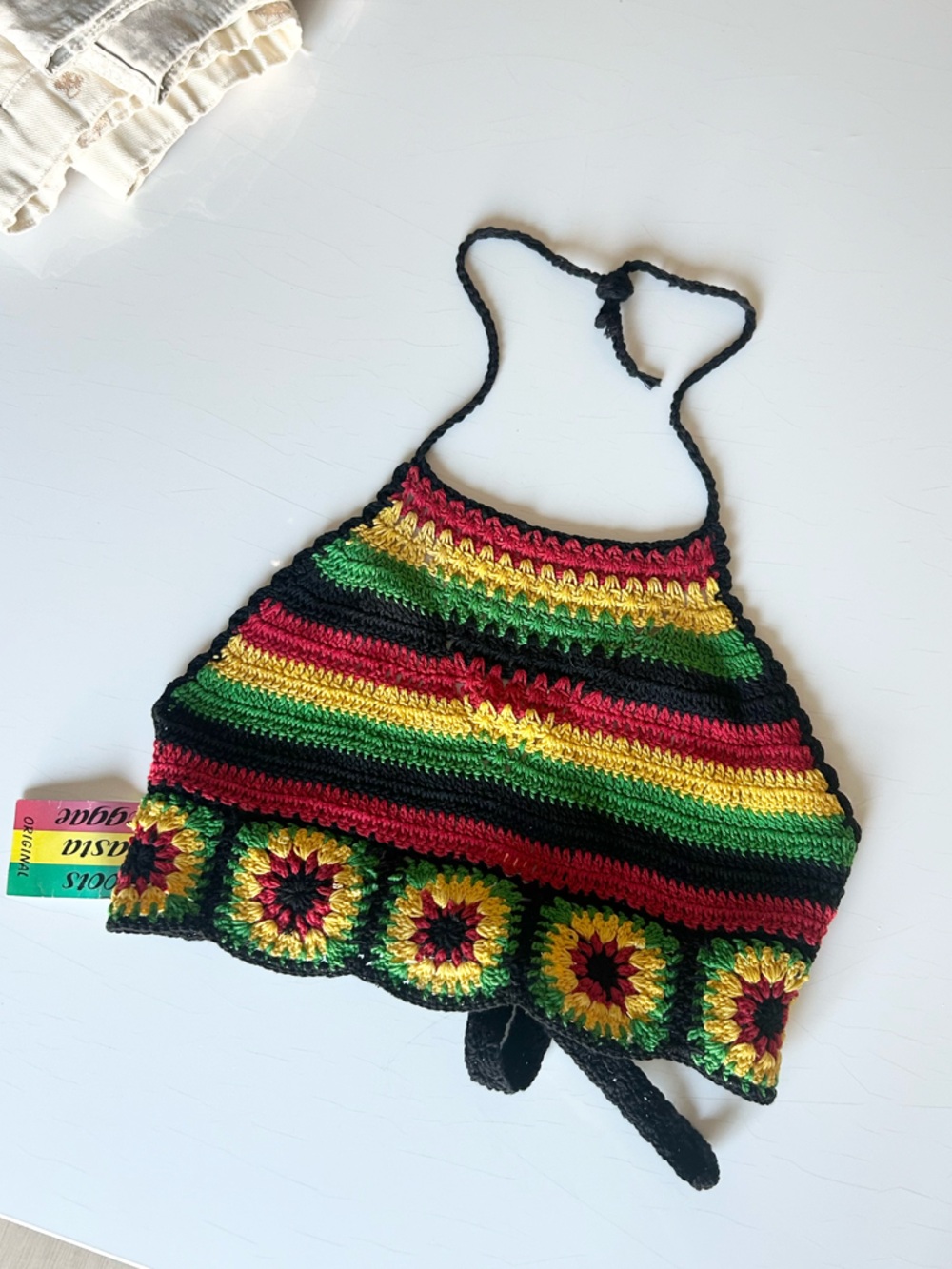 ⭐️ NEW Rasta Crochet Halter Top Red Yellow Green Reggae Striped Festival Tank